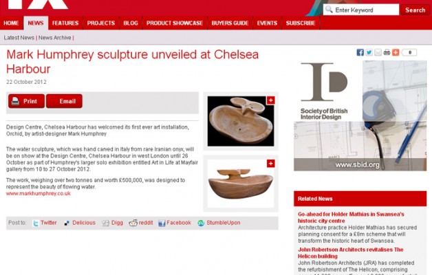 FX Magazine Oct 2012 – Mark Humphrey sculpture unveiled at Chelsea Harbour